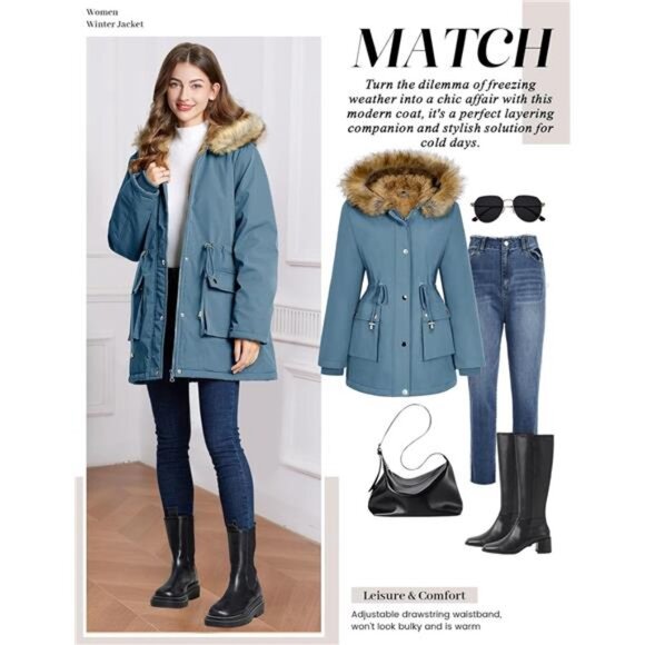 Womens Winter Coat Warm Thicken Puffer Jackets Blue - Picture 5 of 5